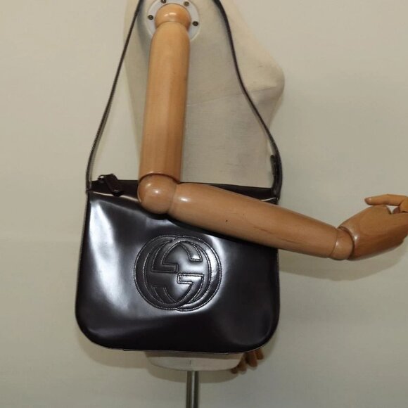 GUCCI Shoulder Bag Patent leather Navy Silver Auth - Picture 15 of 16